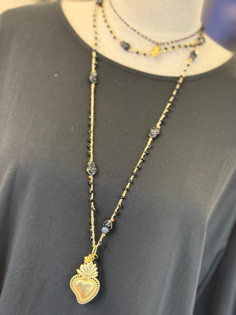 Collana lunga con ciondolo colore oro SACRO CUORE + bracciale