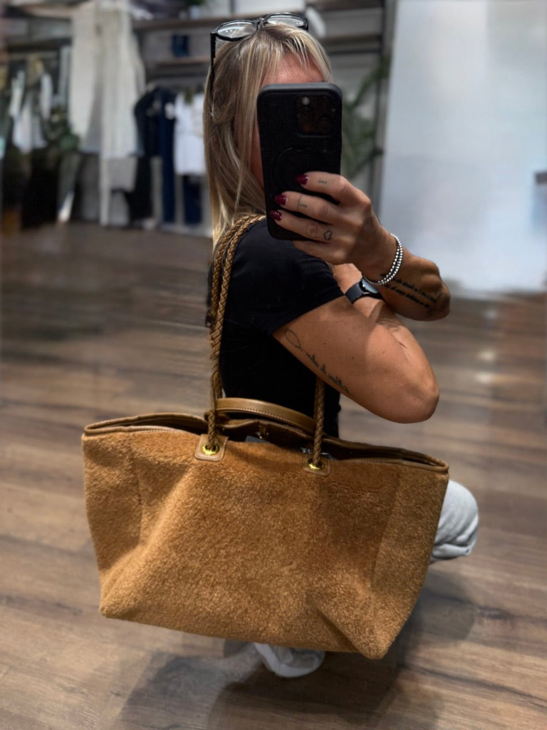 Maxi borsa in tessuto effetto pelliccia