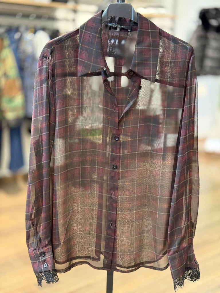 Camicia semitrasparente con pizzo