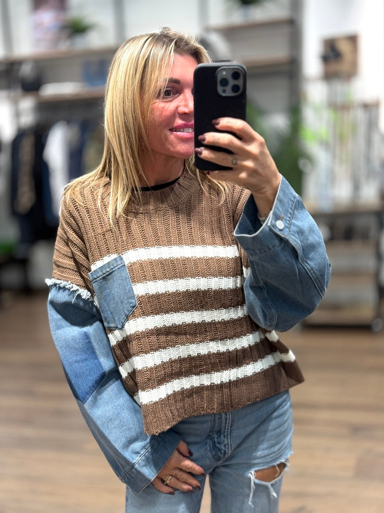 Maglia con inserti in tela jeans