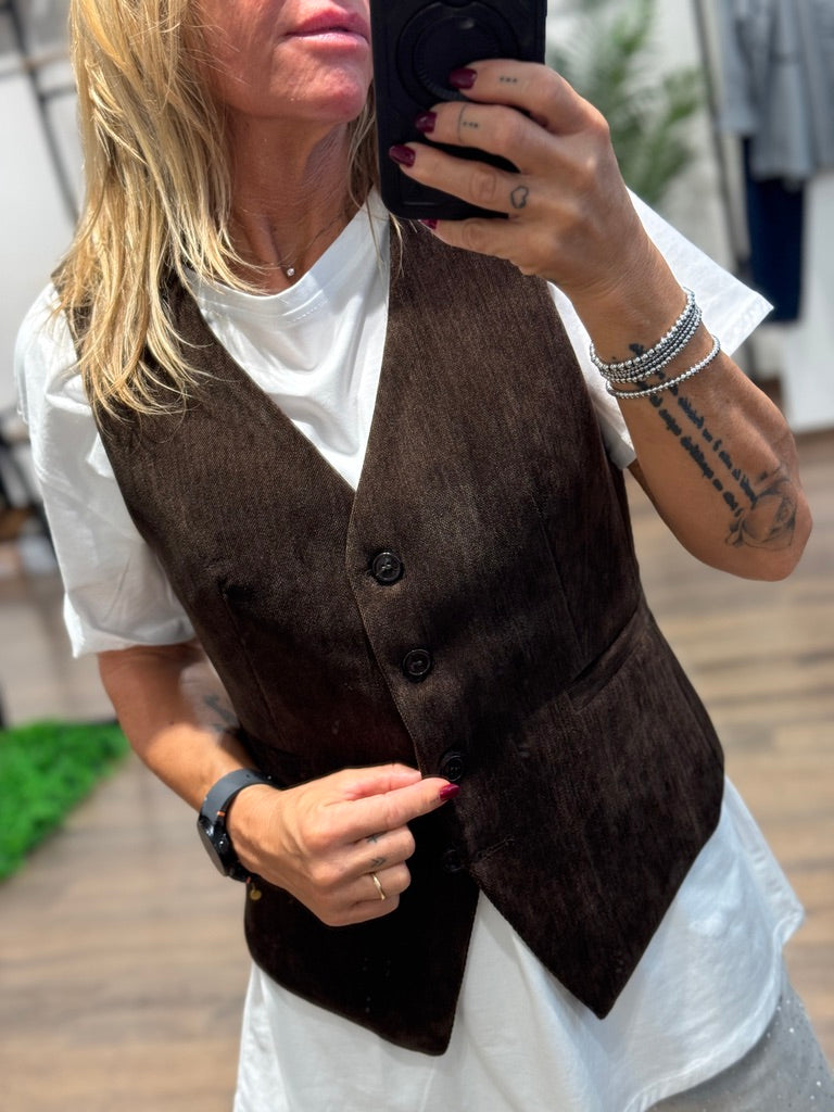 Gilet in tessuto velluto liscio