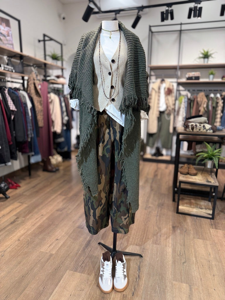 Cardigan maxi con frange