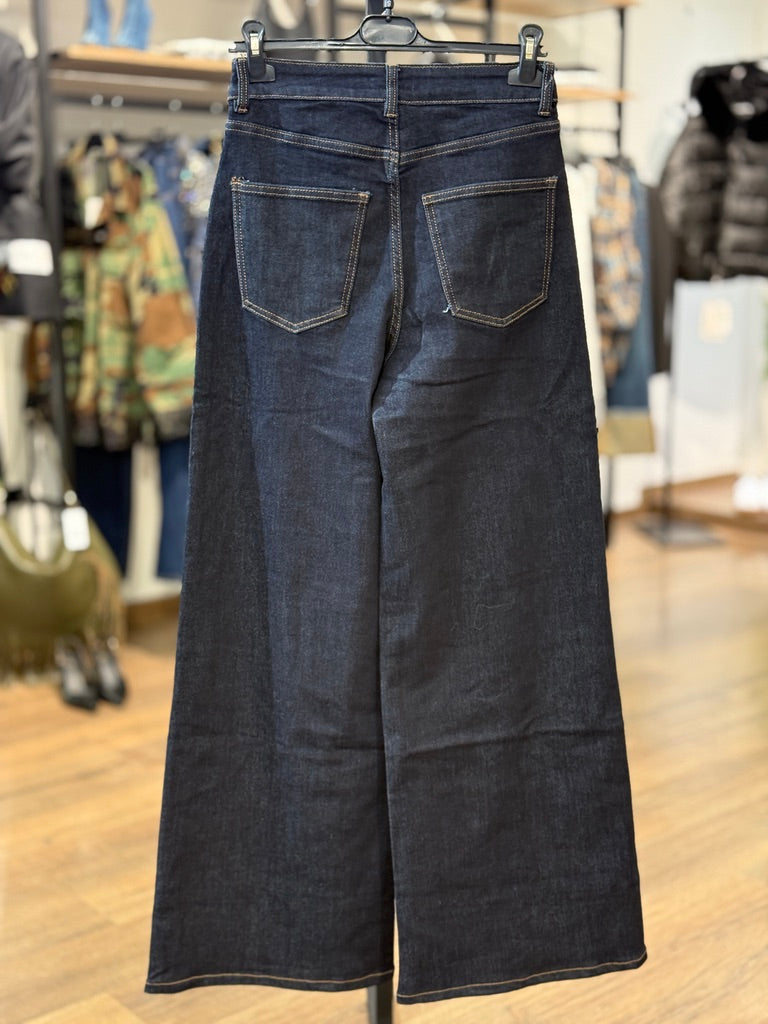 Jeans palazzo con cuciture cuoio