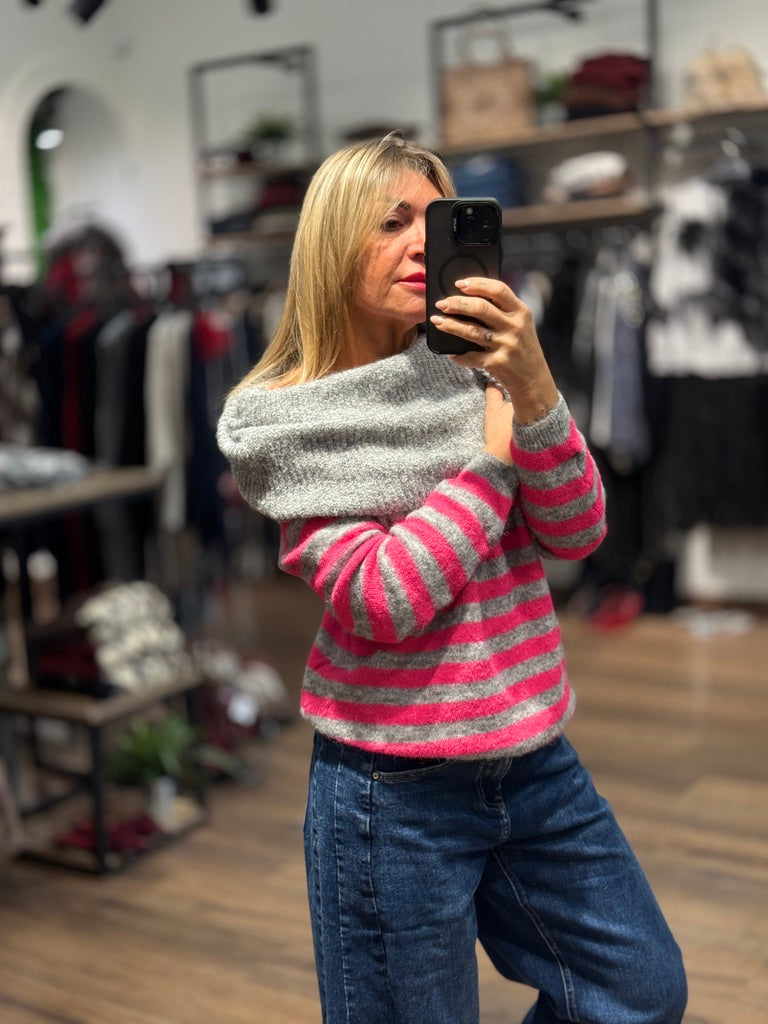 Maglia righe collo sceso