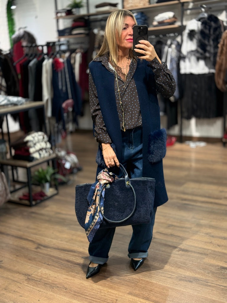 Maxi borsa in tessuto effetto pelliccia