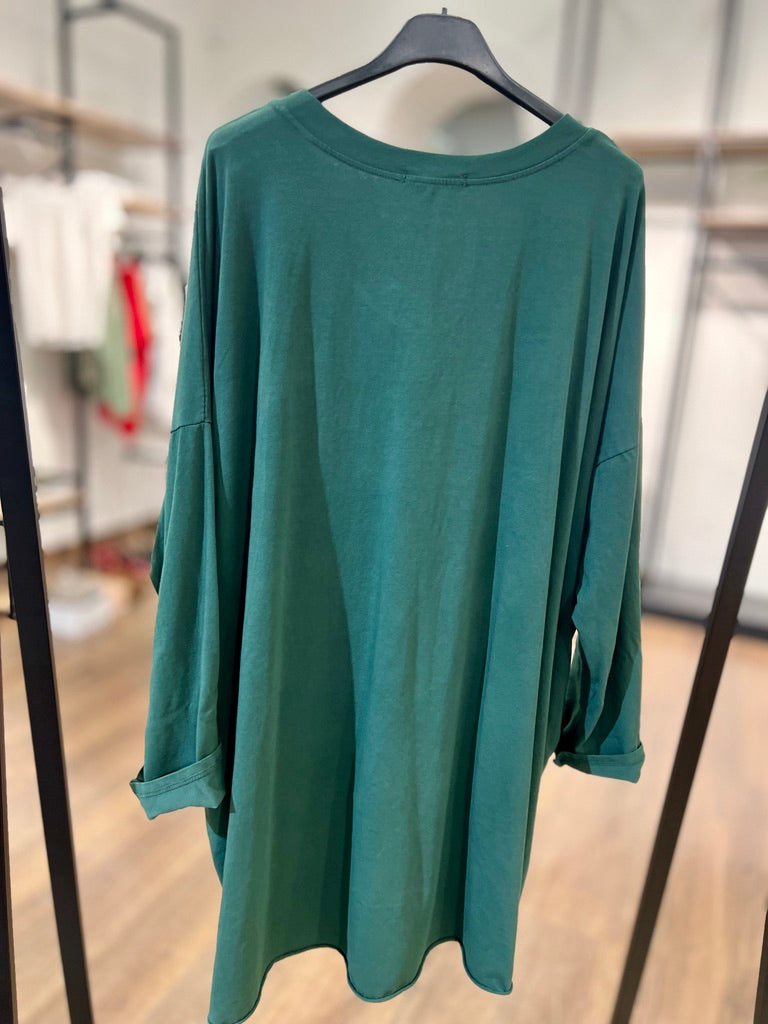 Maxi t-shirt manca lunga con scolla a V