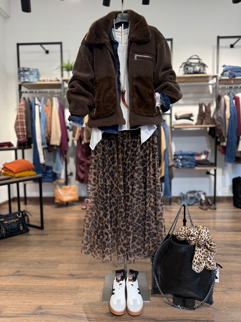 Giacca con zip con inserti in ecopelliccia