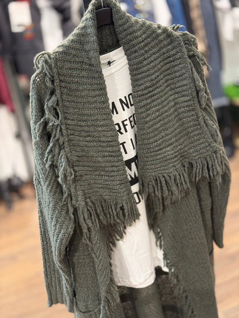 Cardigan maxi con frange