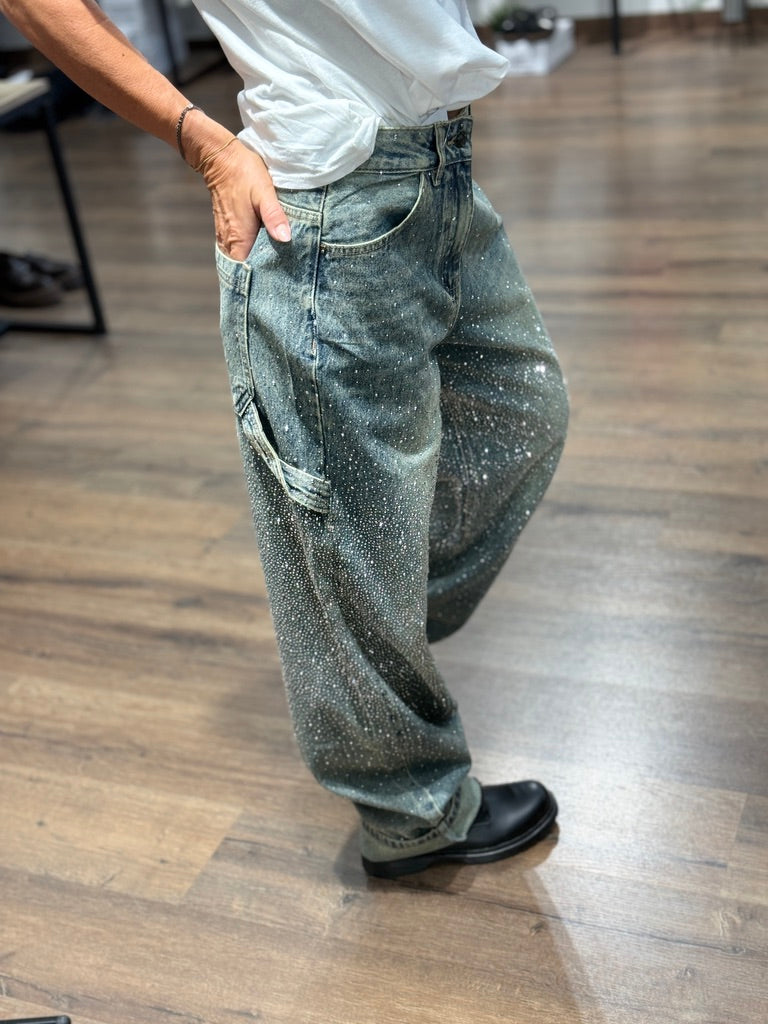 Jeans baggy con brillantini