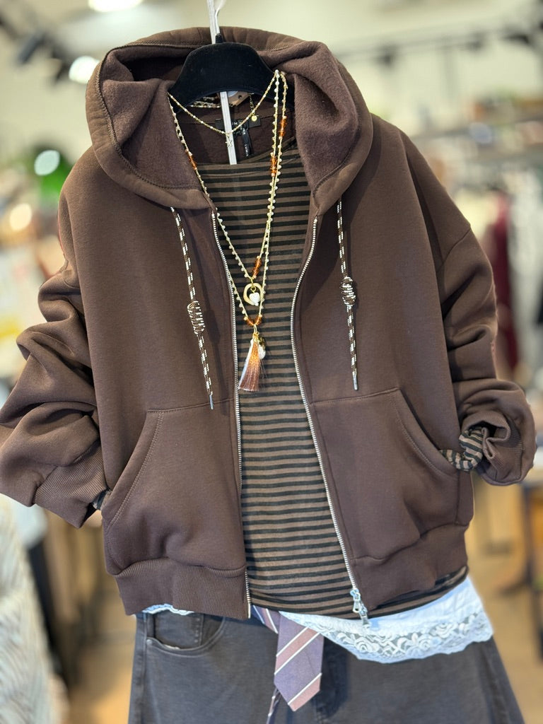 Felpa cappuccio laccio bicolor