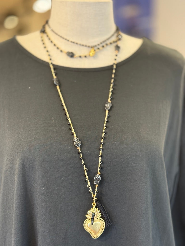 Collana lunga con ciondolo colore oro SACRO CUORE + bracciale