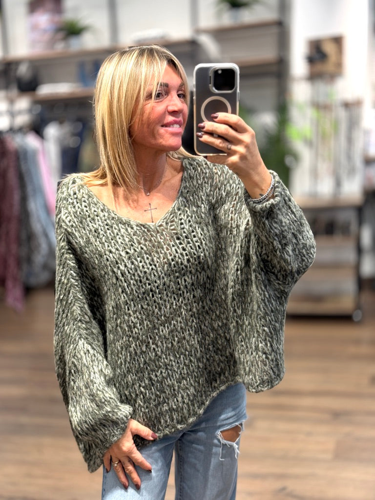 Maglione scollo a V bicolor