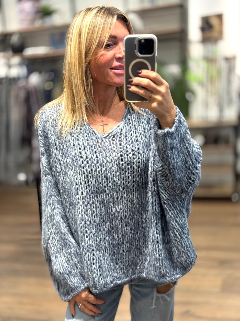 Maglia scollatura a V doppio colore