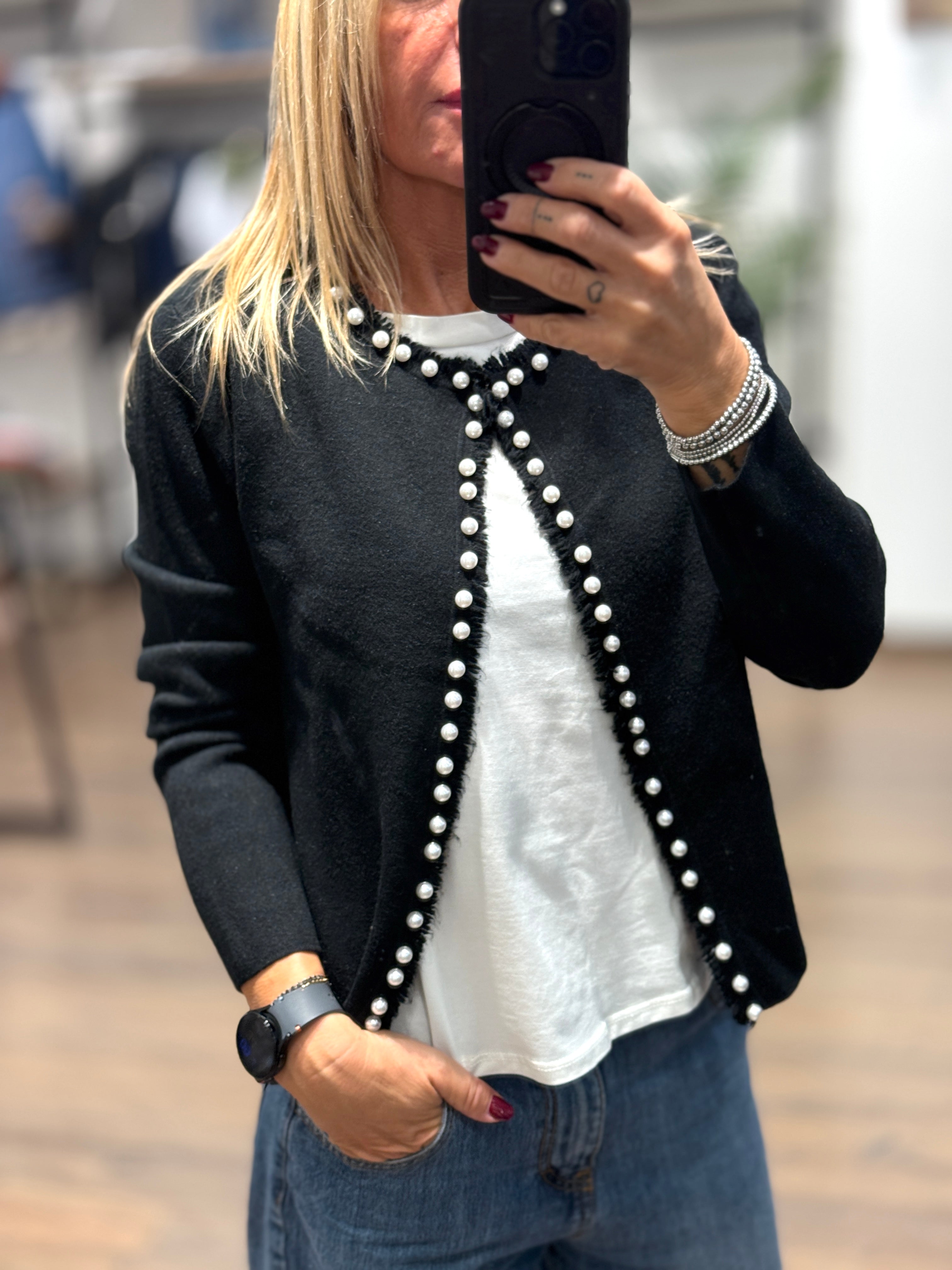 Maglia aperta con perle