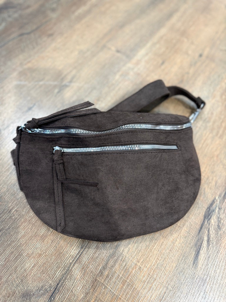 Marsupio in tessuto effetto scamosciato con zip