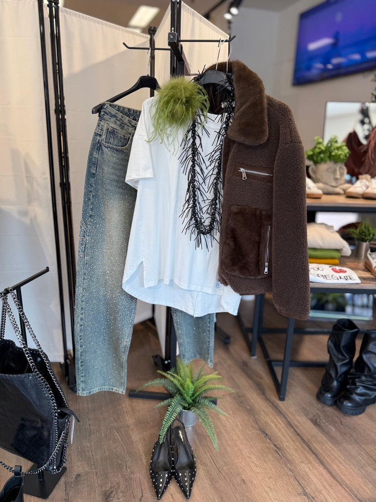 Jeans baggy con brillantini