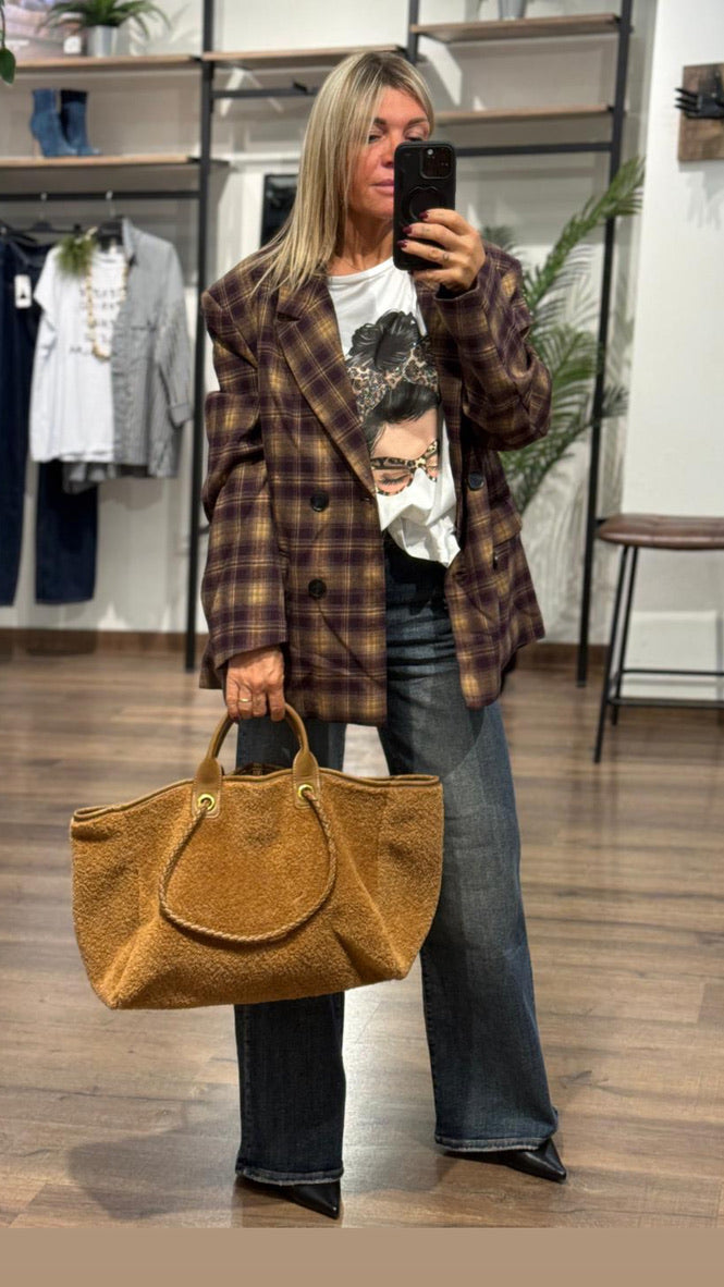 Maxi borsa in tessuto effetto pelliccia