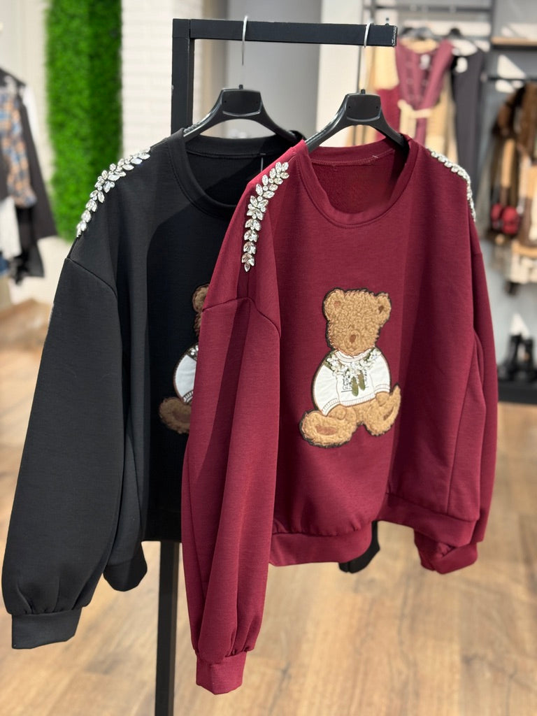 Felpa con orso e strass