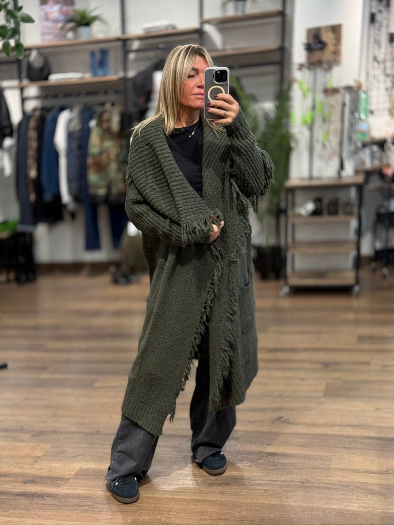 Cardigan maxi con frange