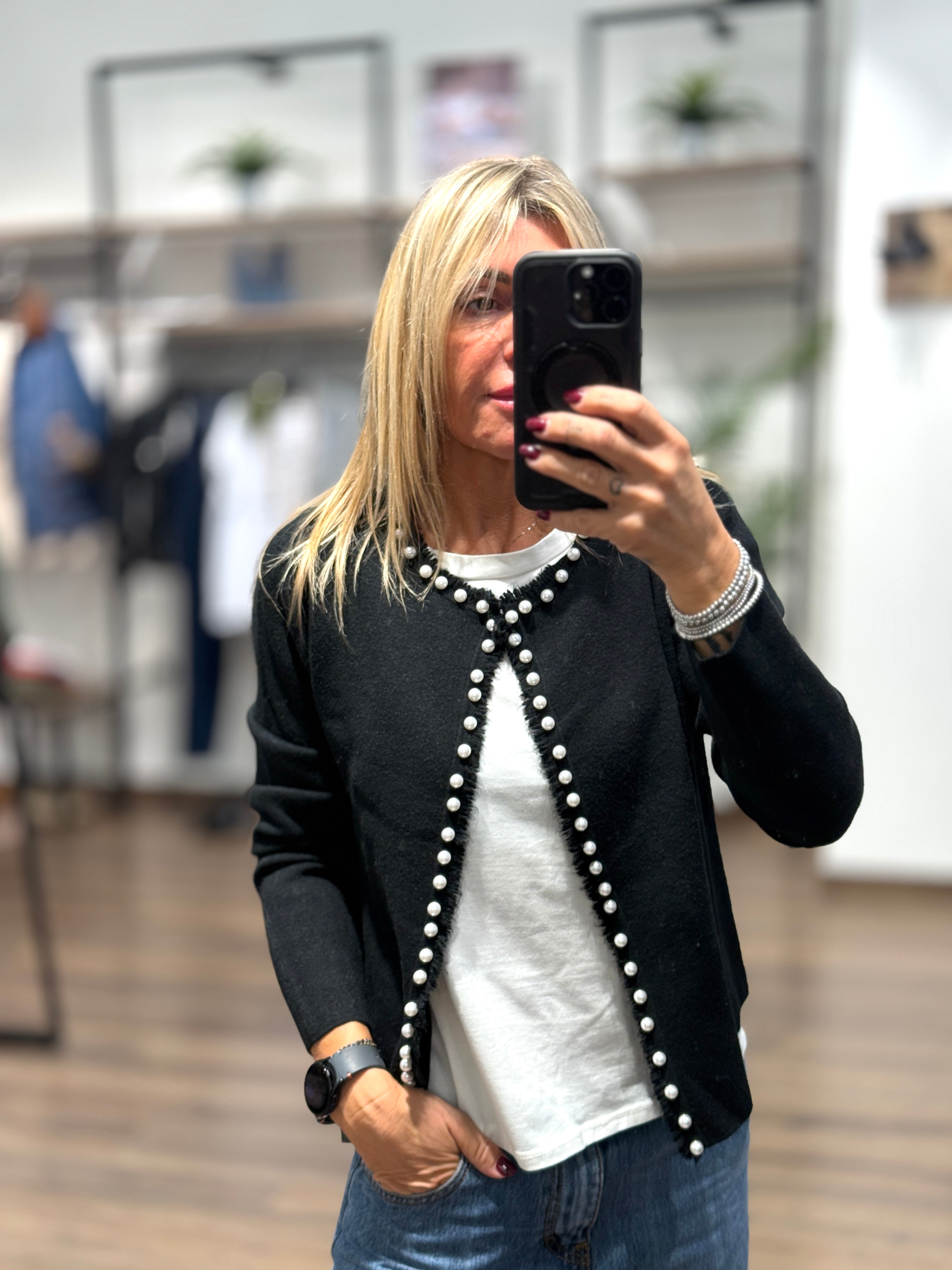 Maglia aperta con perle