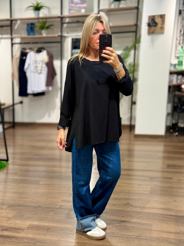 T-shirt manica lunga con bottoni dietro