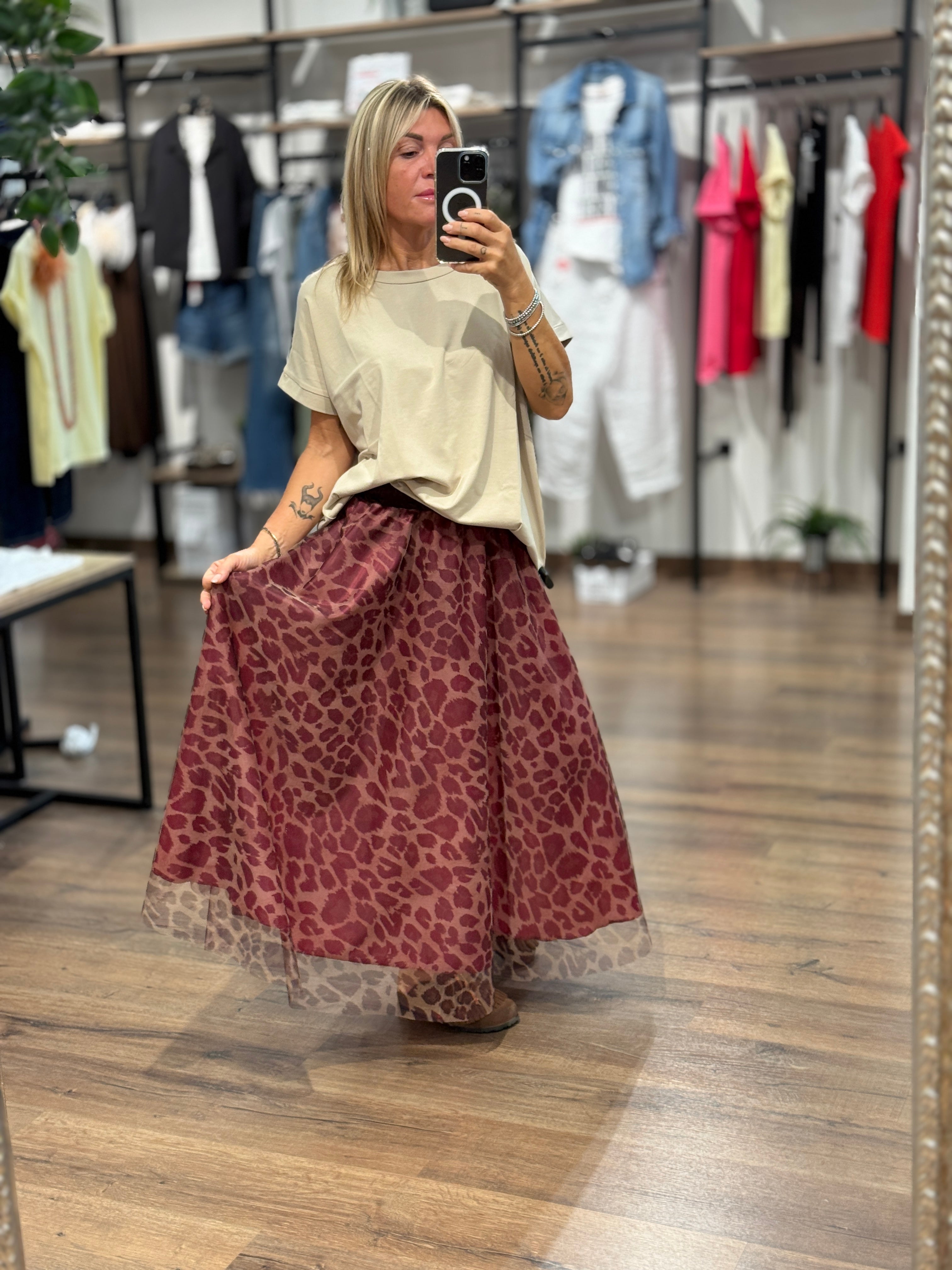 Gonna in tulle stampa leopardata