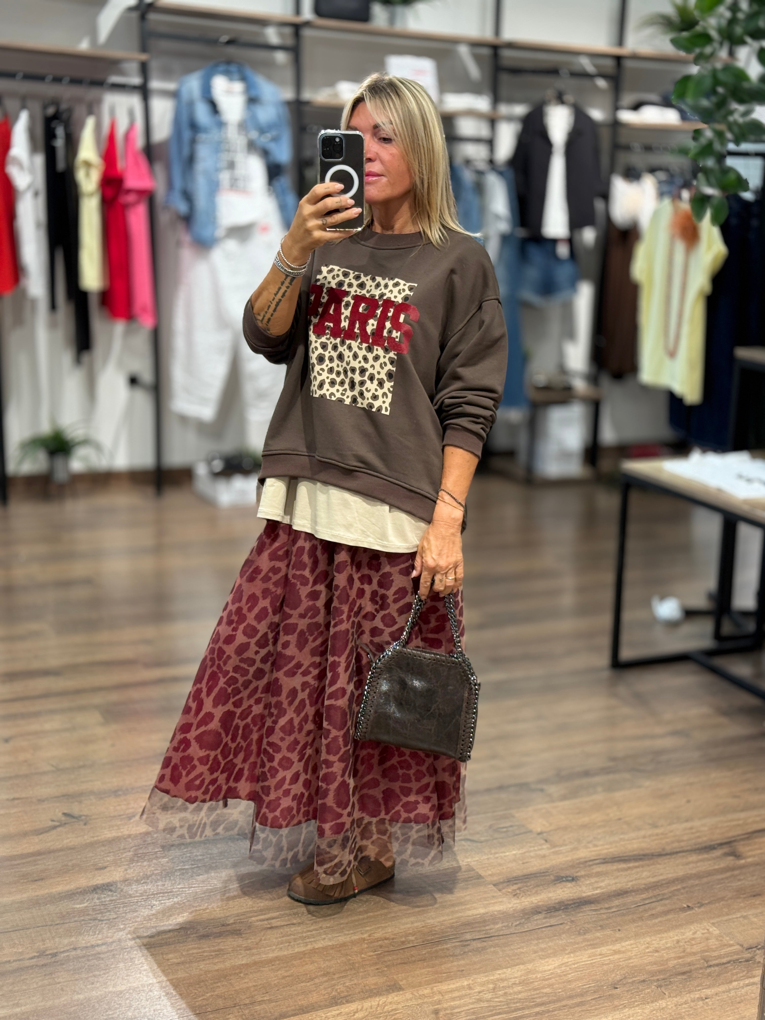 Gonna in tulle stampa leopardata