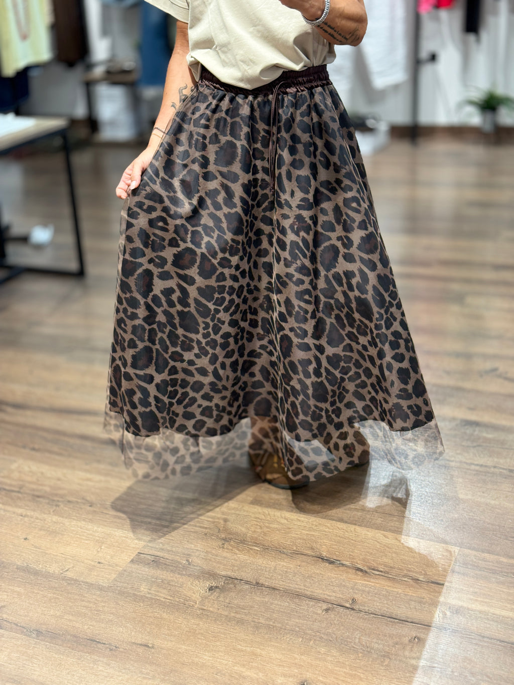Gonna in tulle stampa leopardata