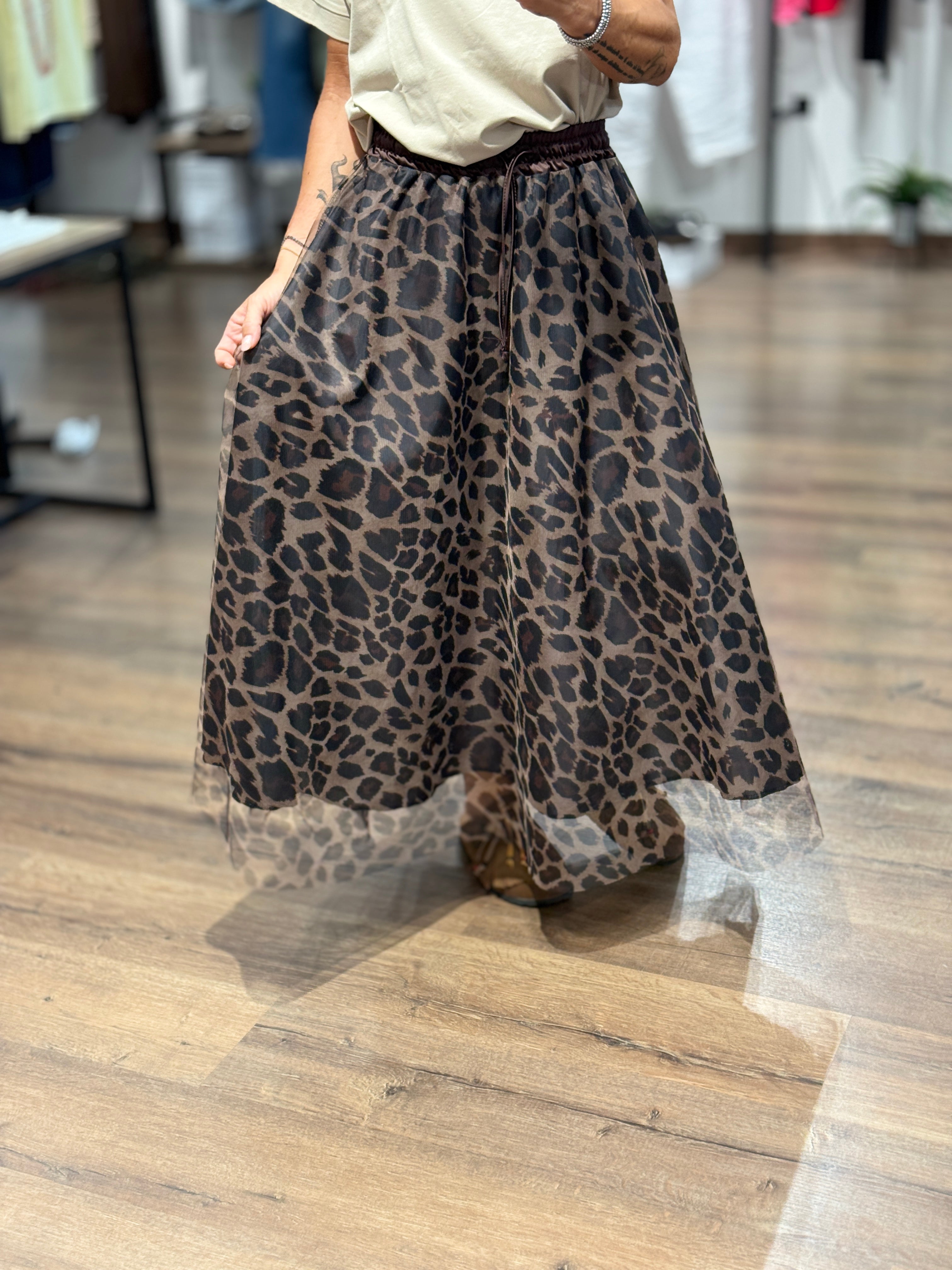 Gonna in tulle stampa leopardata