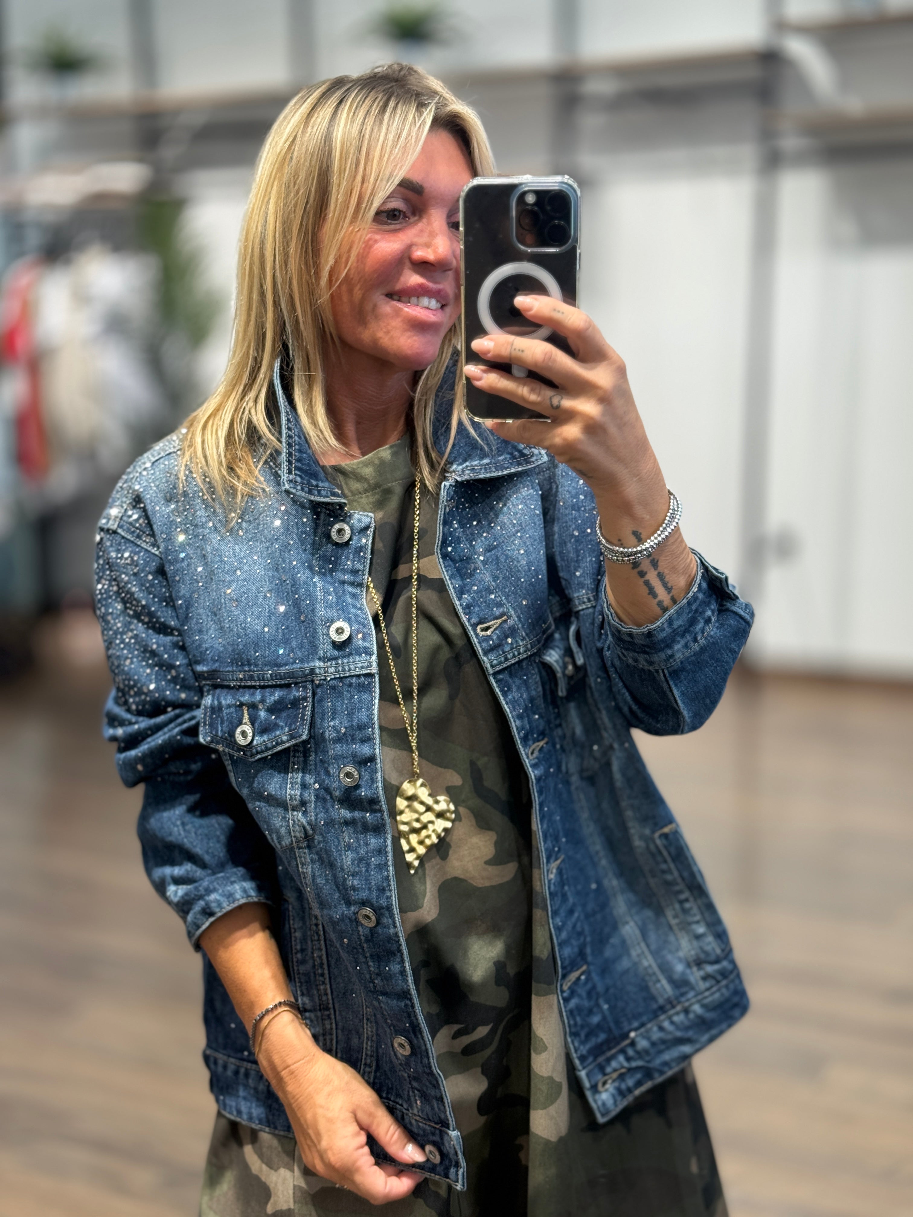 Giacca in jeans morbida con brillantini