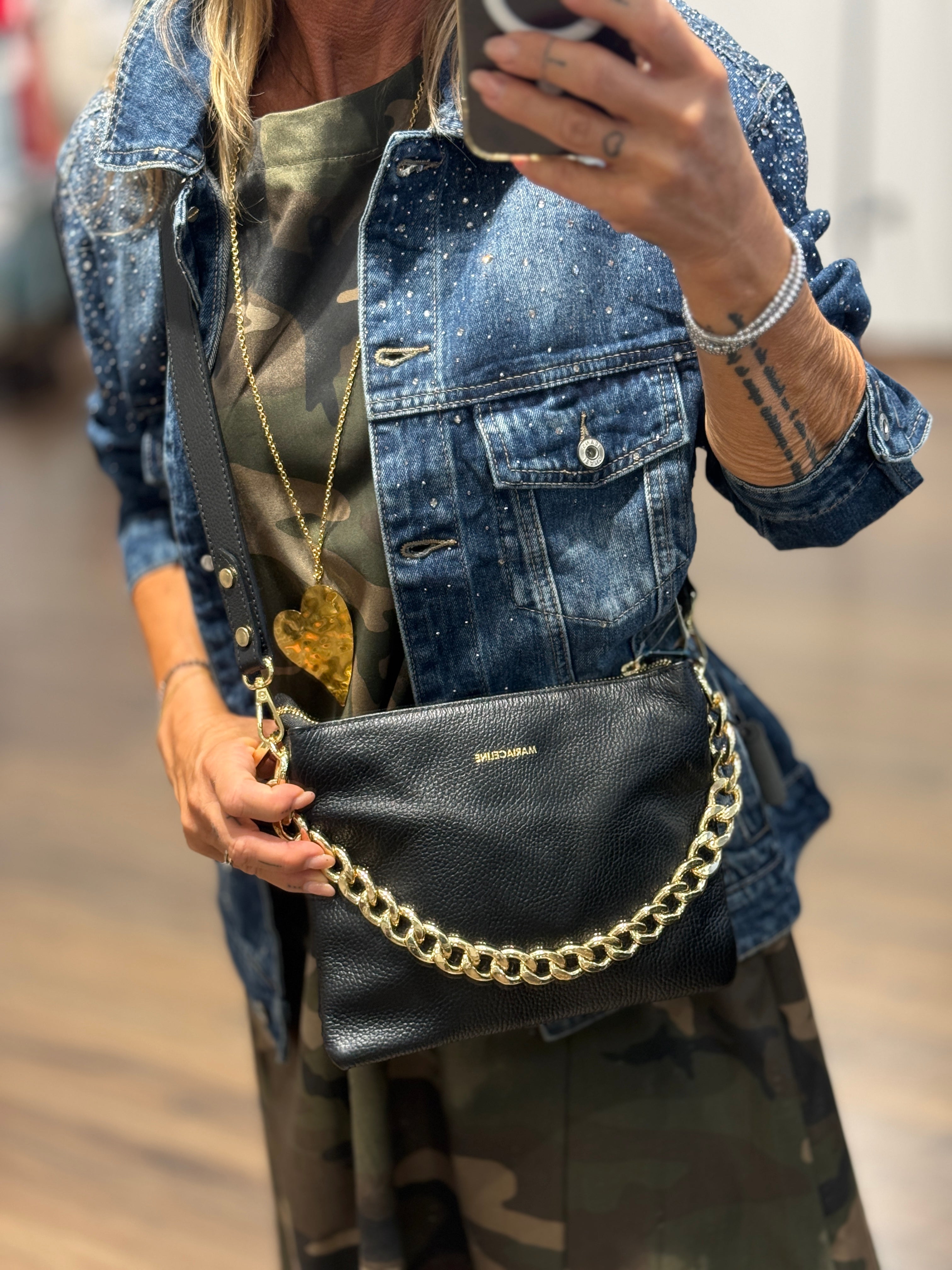 Borsa con tripla tasca in pelle