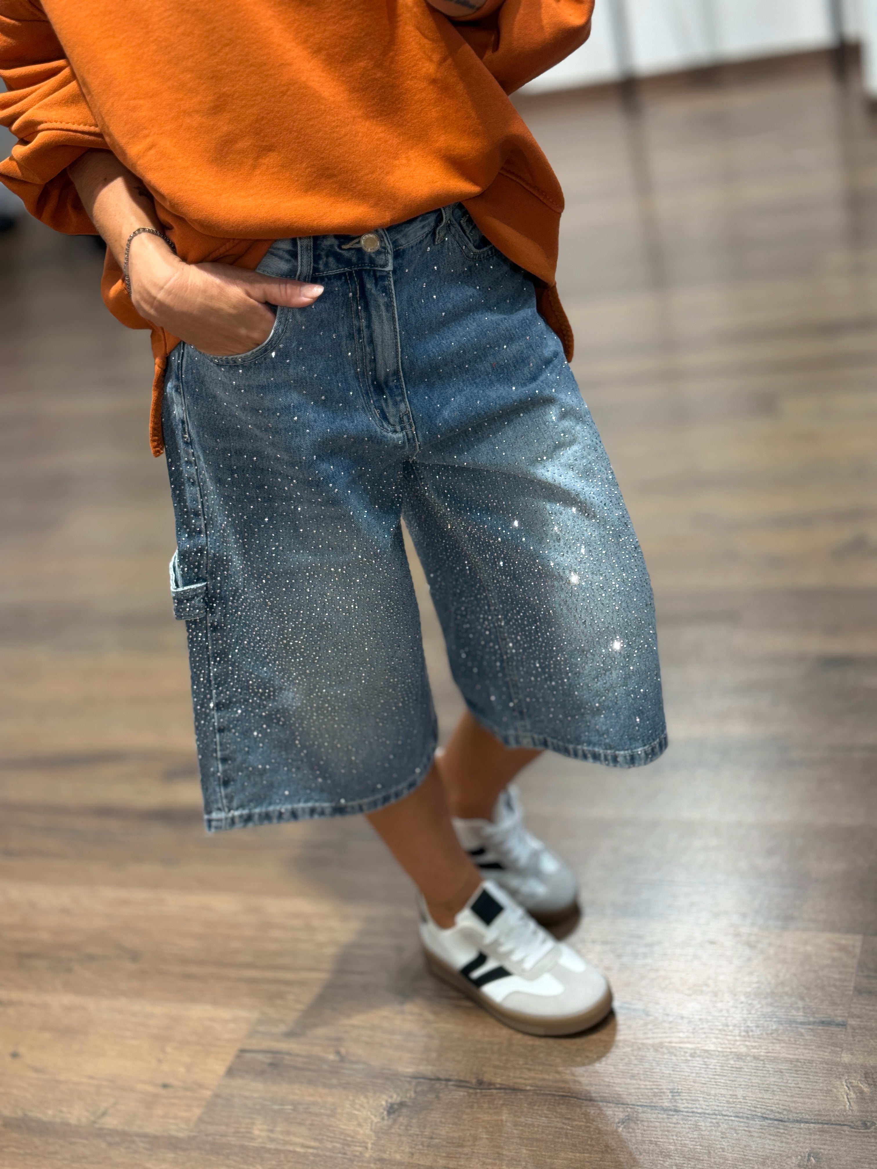 Bermuda in jeans con brillantini