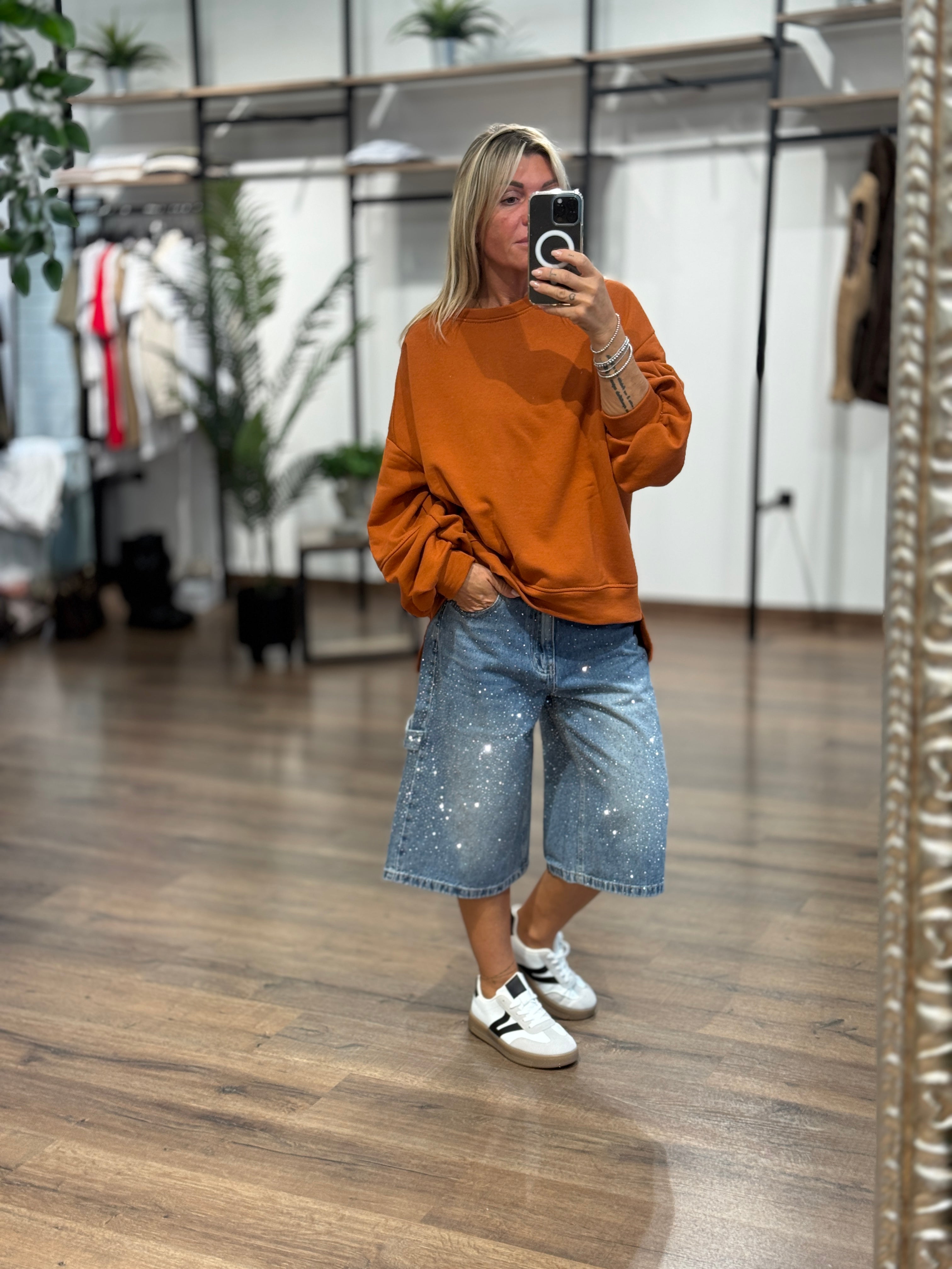Bermuda in jeans con brillantini